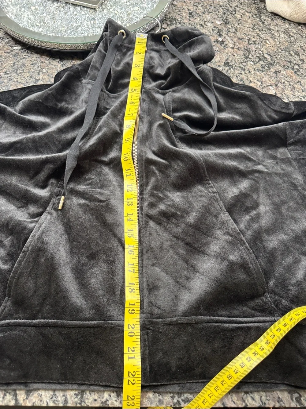 DKNY Black Velvet Hoodie with Gold and silver sequins Logo Sleeve EUC